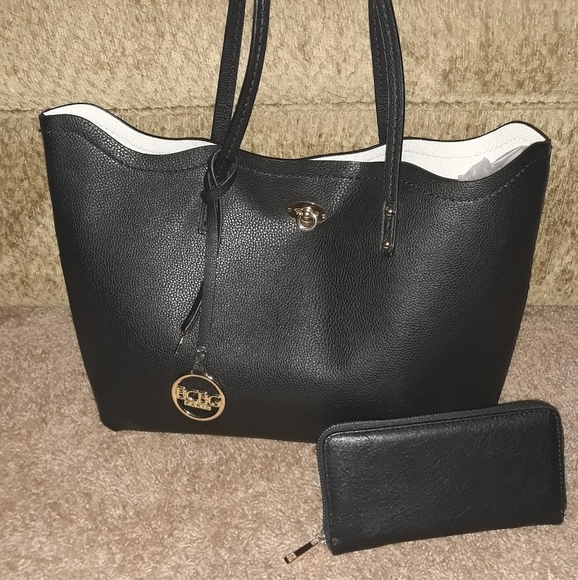 BCBG Paris Black Double Shoulder Strap Tote & None-BCBG Brand Wallet (2PC Set) - Picture 1 of 11